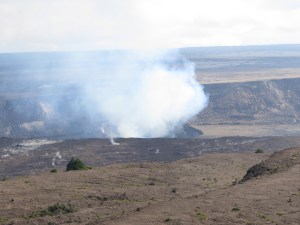 Smoke rising from lava lake 
